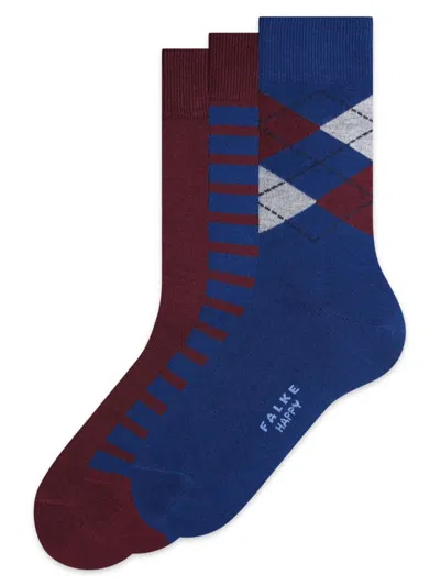 Falke Men's Happy Box 3-pack Assorted Crew Socks In Blue Red