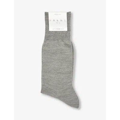 Falke Mens Light Grey Melange No. 6 Logo-print Wool-blend Knitted Socks