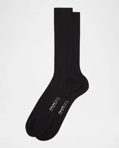 Falke Men's No. 13 Egyptian Piuma Cotton Rib Crew Socks In Black
