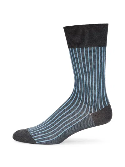 Falke Men's Oxford Striped Crew Socks In Anthracite