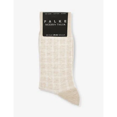 Falke Mens Pebble Mel. Modern Tailor Check-pattern Cotton-blend Socks
