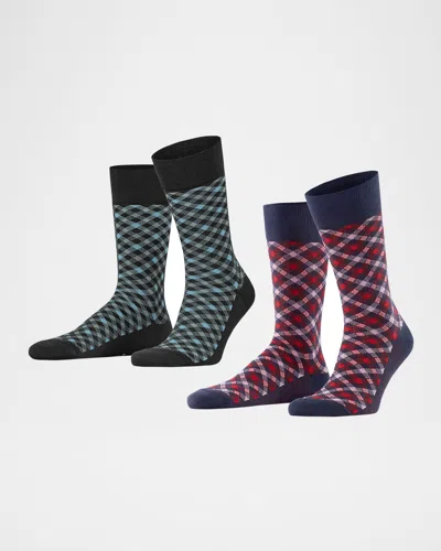 Falke Men's Smart Check 2-pack Mid-calf Sock Bundle In Sortiment
