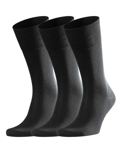Falke Tiago Cotton Blend Solid Crew Socks, Pack Of 3 In Black