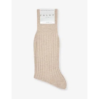 Falke Mens Wheat Mel. No. 13 Logo-print Cotton-blend Knitted Socks