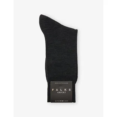 Falke Mens Airport Wool-blend Socks 3080 Anthra.mel In Black