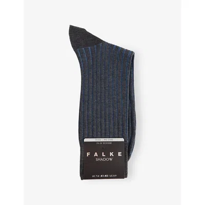 Falke Mens Anthracite Mel. Shadow Striped Cotton-blend Socks In Gray