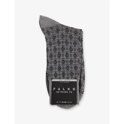 Falke Mens Artwork Tie Cotton-blend Socks 3390 Light Greymel. In Gray