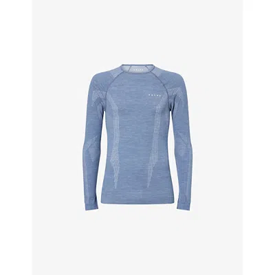 Falke Mens  Ergonomic Sport System Tech Long-sleeve Stretch-wool Blend Top In Blue