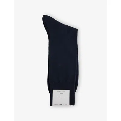 Falke Mens Dark Navy No 9 Crew-length Wool-blend Socks In Black