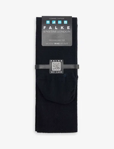 Falke Mens Navy Blue Mens Dark Navy Sensitive London Textured Stretch-cotton Socks