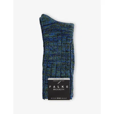 Falke Mens Water Brooklyn Stretch Cotton-blend Socks In Blue