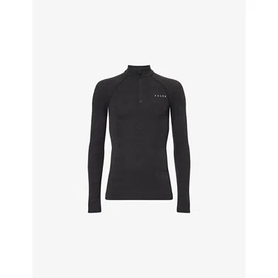 Falke Mens Black Tech Quarter-zip Stretch-wool Blend Top