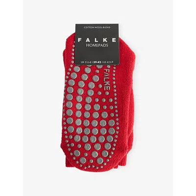 Falke Mens Scarlet Homepad Non-slip Cotton And Wool-blend Socks In Red