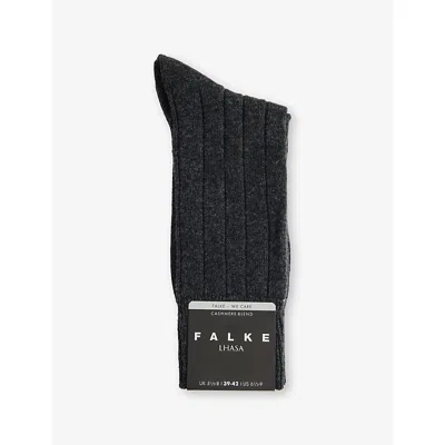 Falke Mens Anthra.mel Lhasa Ribbed Wool-blend Knitted Socks In Black