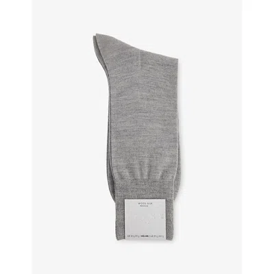 Falke Mens Light Grey Melange No 9 Crew-length Wool-blend Socks In Gray