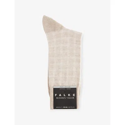 Falke Mens Pebble Mel Modern Tailor Cotton-blend Socks In Neutral