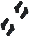 Falke Run Cotton Blend Solid Ribbed Ankle Socks, Pack Of 2 In Black