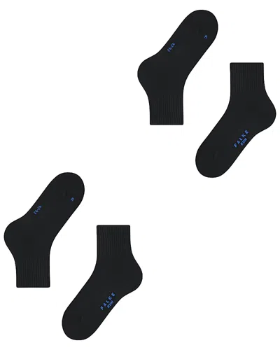 Falke Run Cotton Blend Solid Ribbed Ankle Socks, Pack Of 2 In Black