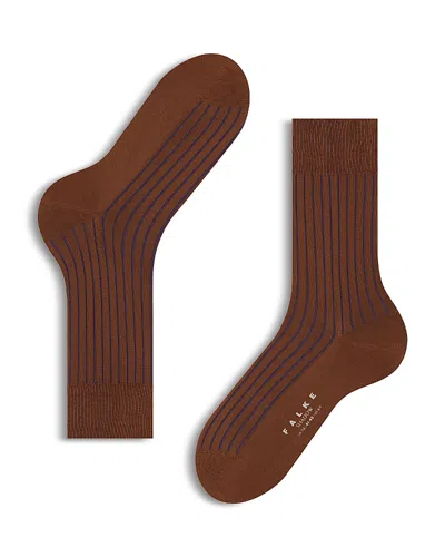 Falke Shadow Mercerized Cotton & Nylon Dress Socks In Brown
