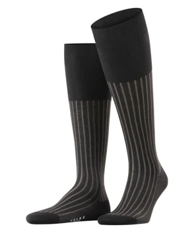 Falke Shadow Striped Cotton Knee High Socks In Black