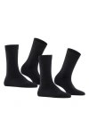 Falke Softmerino 2-pack Virgin Wool & Cotton Blend Crew Socks In Black