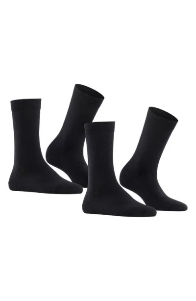 Falke Softmerino 2-pack Virgin Wool & Cotton Blend Crew Socks In Black