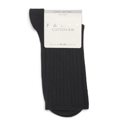 Falke Stretch-cotton Ribbed Socks In Black