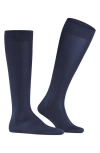 Falke Cotton Blend Fil D'ecosse Knee High Socks In Dark Navy