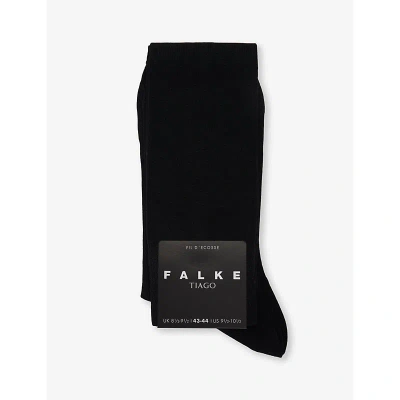 Falke Mens Black Tiago Ribbed Stretch-organic Cotton-blend Crew Socks