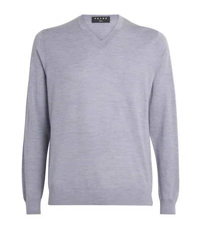Falke Virgin Wool V-neck Sweater In Grey