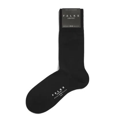 Falke Virgin Wool-blend Airport Socks In Black