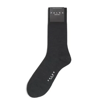 Falke Virgin Wool-blend Airport Socks In Black