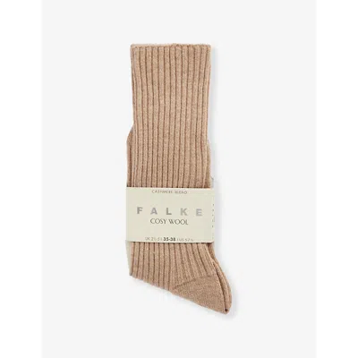 Falke Womens Beige Mel. Cosy Wool Ribbed Knit Socks