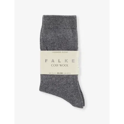 Falke Womens Light Greymel. Cosy Wool Brand-print Knit Socks