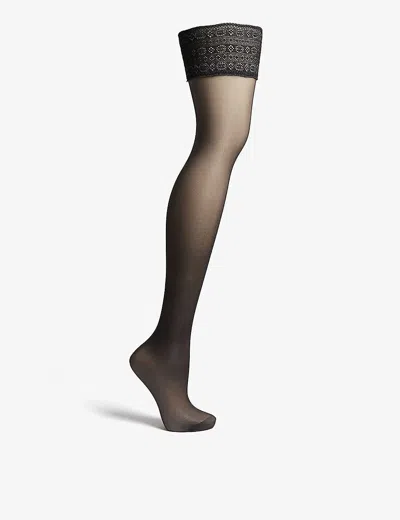 Falke Seidenglatt 15 Denier Stay-ups In 3009 Black