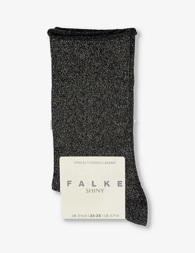 Falke Womens Black Shiny-finish Mid-calf Recycled Polyamide-blend Knitted Socks