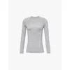 Falke Ergonomic Sport System Womens Grey Brand-print Fitted Stretch-wool Top In 3757 Grey