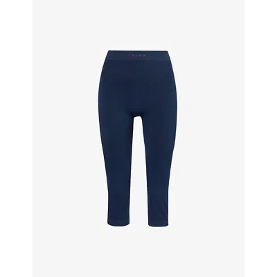 Falke Womens 6116 Space Blue Maximum Warm 3/4 Trend Stretch-woven Tights Xl