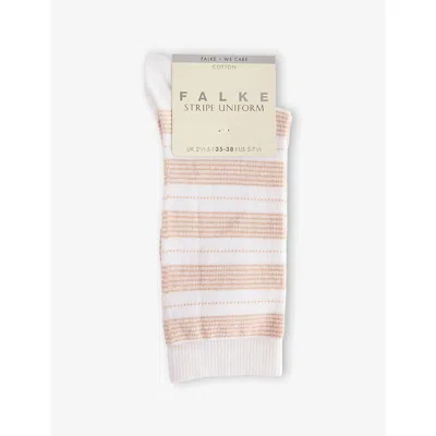 Falke Womens White Stripe Uniform Cotton-blend Knit Socks In Pink