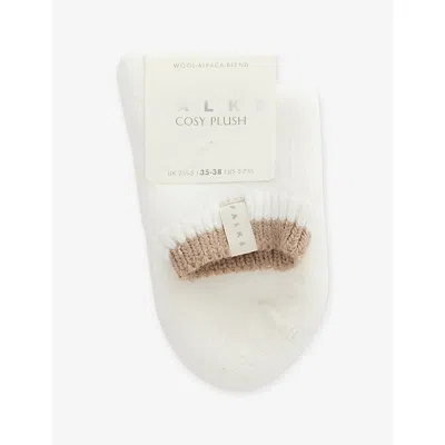 Falke Womens Woolwhite Cosy Plush Ribbed Knit Socks Eur 35-38/2-5 Uk In White