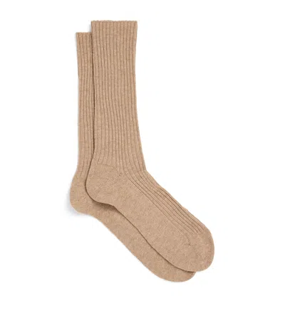 Falke Wool-cashmere-blend Cosy Boot Socks In Beige