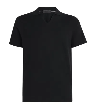 Falke Wool-cotton Open-collar Polo Shirt In Black