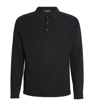 Falke Wool Long-sleeve Polo Shirt In Black