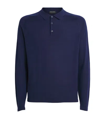Falke Wool Long-sleeve Polo Shirt In Blue