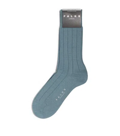 Falke Wool-cashmere Blend Lhasa Ribbed Socks In Blue