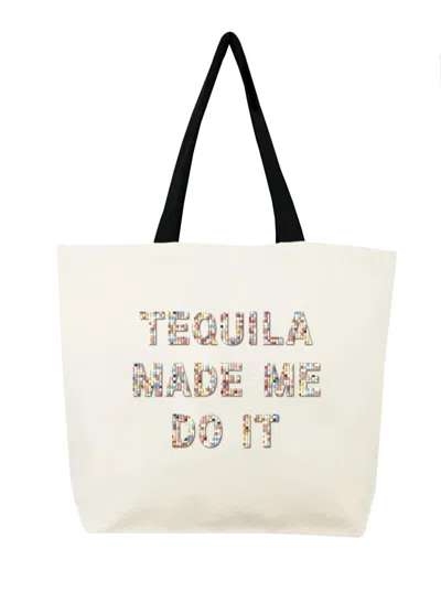 Fallon & Royce Women's Confetti Bead Beach Tote Bag In Tequila Made Me Do It In White