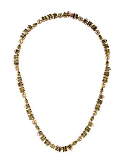 Pre-owned Fallon Crystal Chain Necklace, 20" In Green