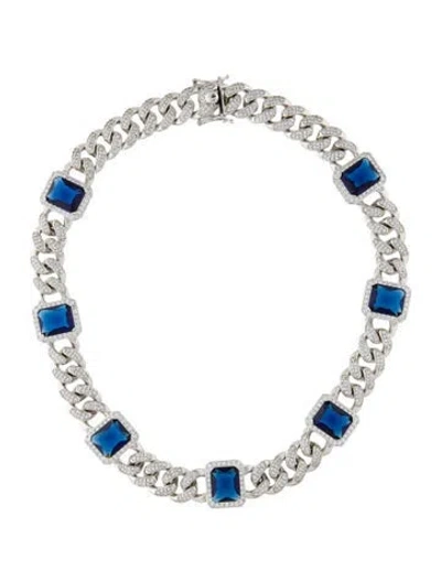 Pre-owned Fallon Crystal Collar Necklace, 16" In Blue