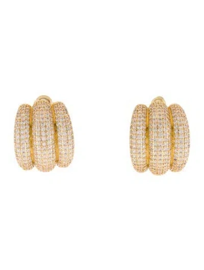 Pre-owned Fallon Cubic Zirconia Camilla Pave Ribbed Hoop Earrings In Transparent