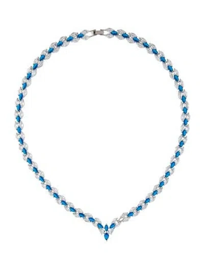 Pre-owned Fallon Cubic Zirconia Marquis Laurel Collar Necklace, 17" In Blue